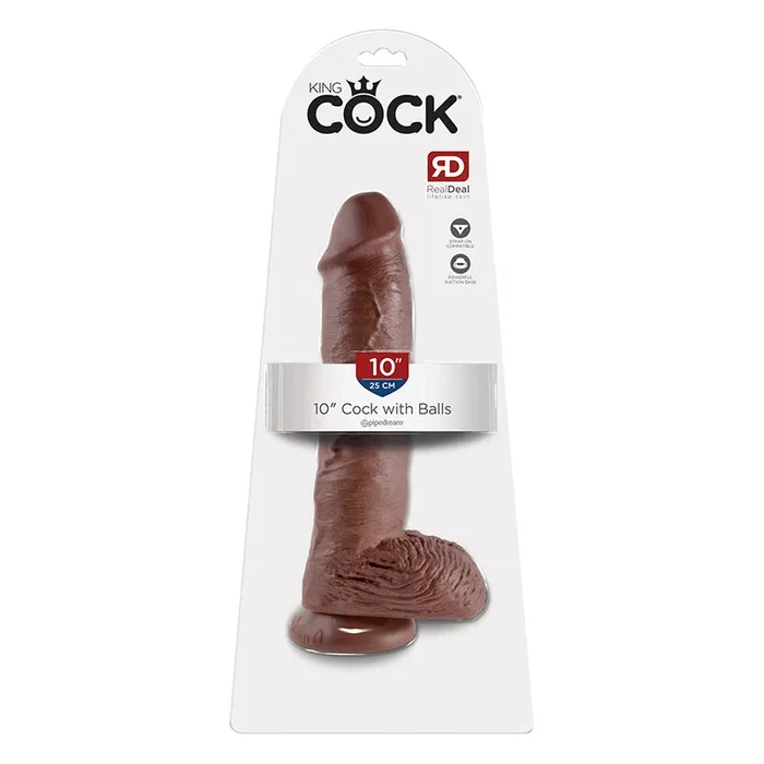 Pipedream King Cock 10 Indiana. Cock With Balls Realistic Suction Cup Dildo Brown