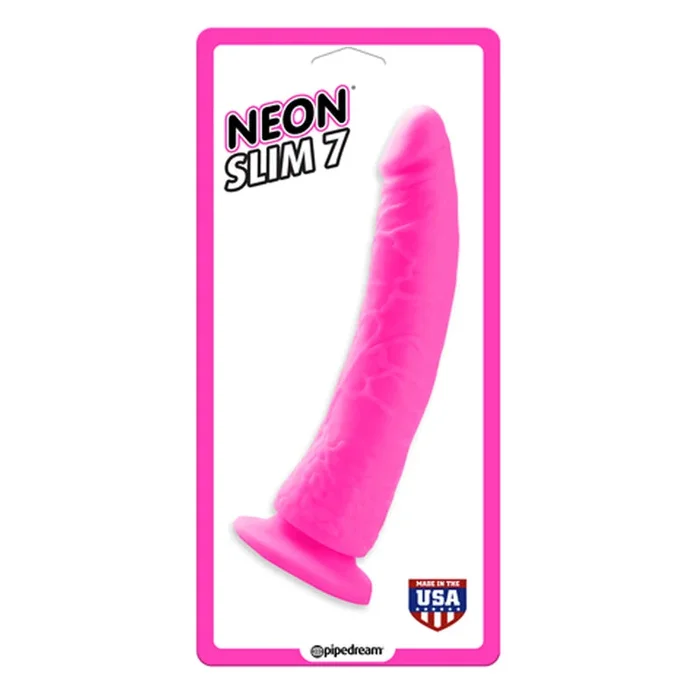 Pipedream Neon Slim 7 Realistic 7 Indiana. Dildo With Suction Cup Pink