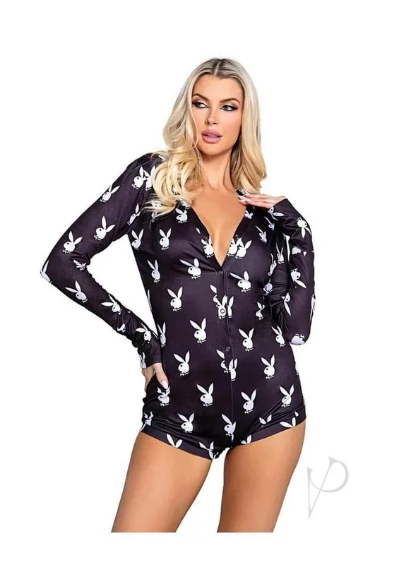 Playboy Slumber Bunny Romper Small Medium Black
