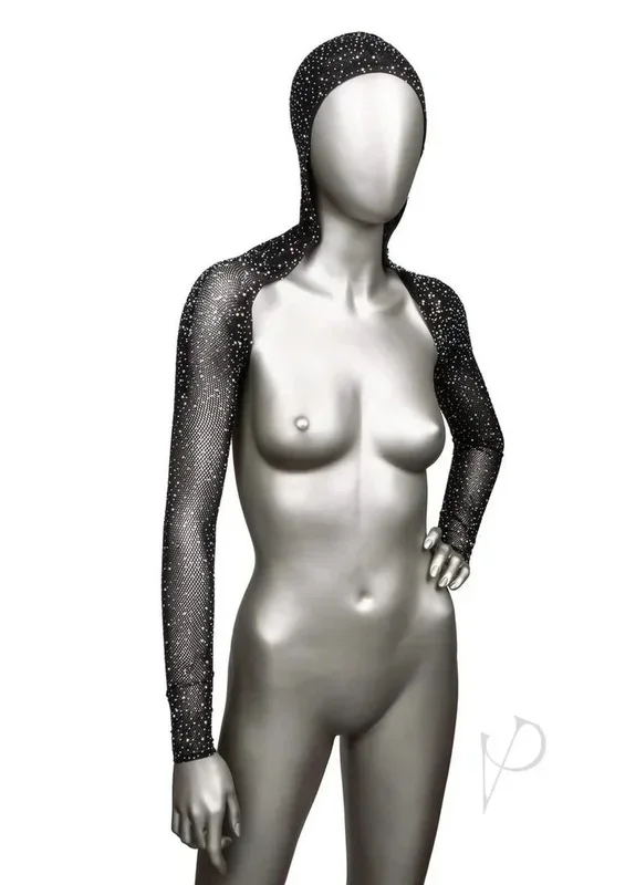 Radiance Hooded Shoulder Shrug with Rhinestone Dots Black