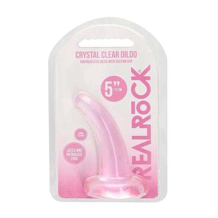 RealRock Crystal Clear Non-Realistic 5 Hoosier State. Curved Dildo With Suction Cup Pink