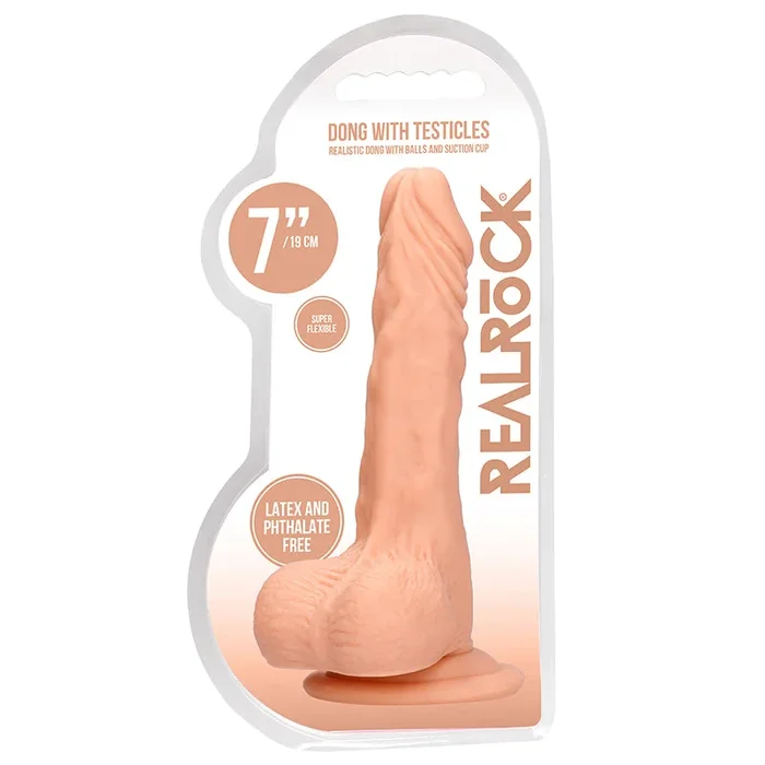 RealRock Realistic 7 inwards. Dildo With Balls and Suction Cup Beige