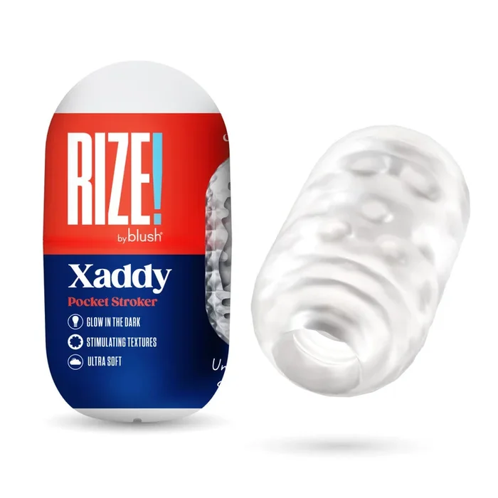 Rize® by Blush® | Xaddy Glow In The Dark Pocket Stroker Discreet Male Masturbator – Ultra Soft & Textured – In Clear