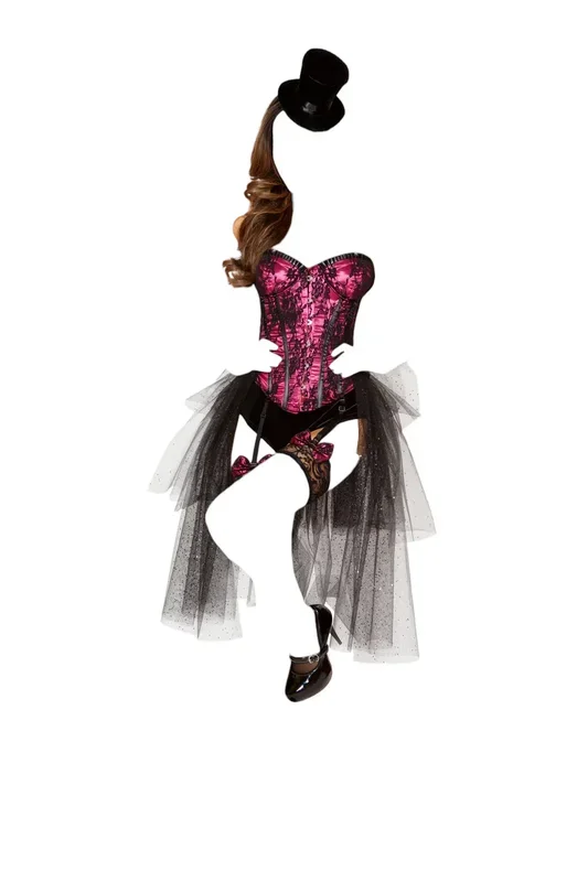 Roma Costume 3 PC Burlesque Girl Corset Pink/Negro