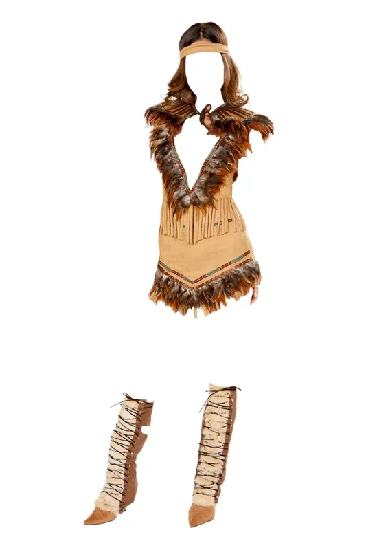 Roma Costume 3 PC Cherokee Inspired Hottie Top and Skirt Beige