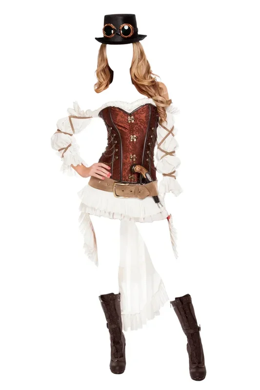 Roma Costume 7 PC Sexy Steampunk Babe Brown/Livid
