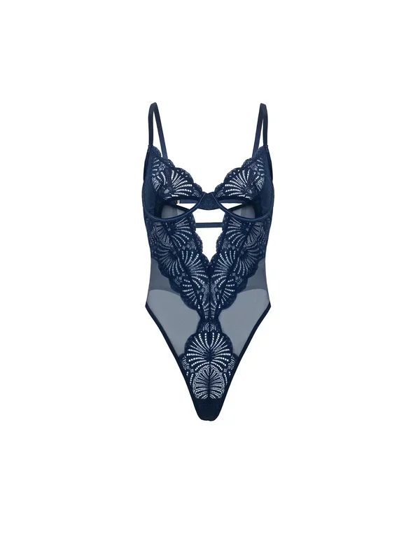 Roxie Mesh and Lace Underwire Teddy Navy