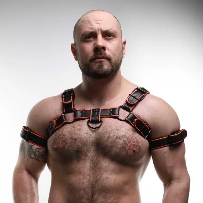 ruff GEAR Leather Bulldog Reflector Harness Black Neon Orange