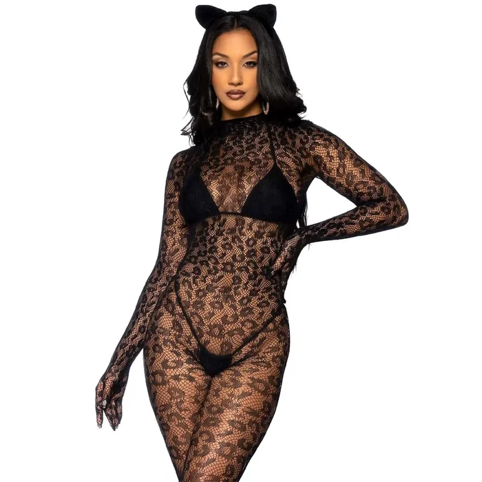 Seamless Leopard Net Gloved Catsuit – One Size Suit Virtually