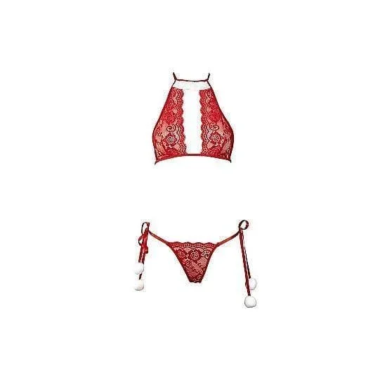 Shots Le Desir Snow Angel Lace Lingerie Bra and Crotchless G-String Set Red