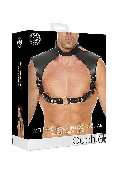 Shots Men Harness with Neck Collar – One Size – Black-OUCH
