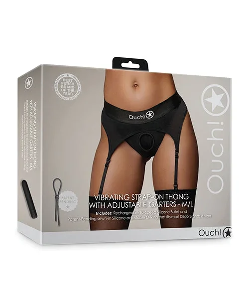 Shots Ouch Vibrating Strap On Thong w/Adjustable Garters – Black M/L