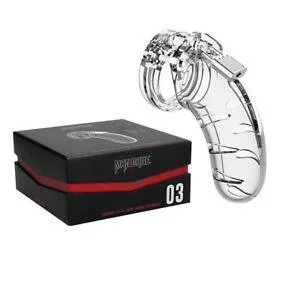 Shots Toys ManCage Model 03 4.5 Inch Chastity Device in Clear