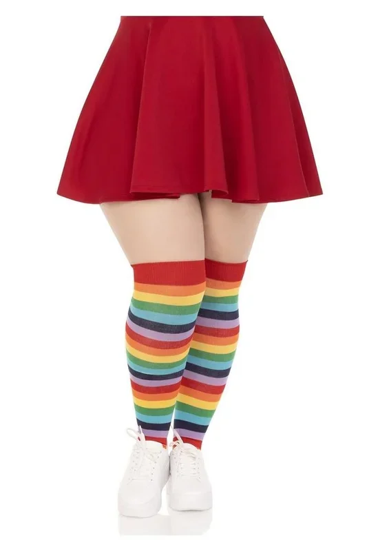 Spandex Acrylic Rainbow Striped Thigh Highs – 1x-2x