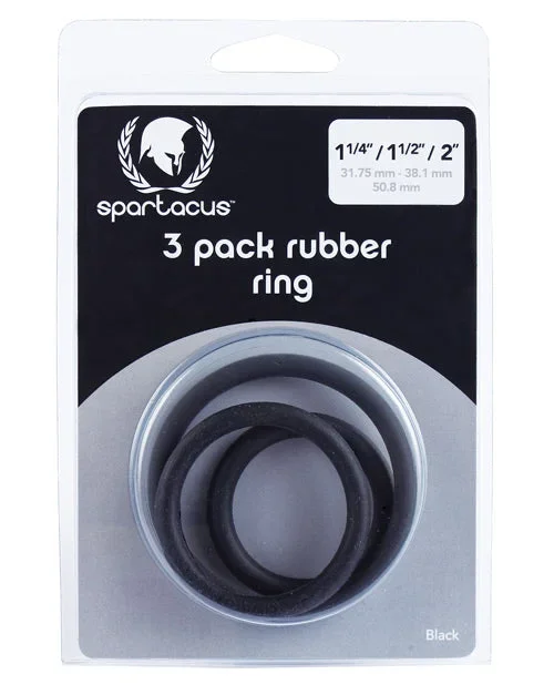 Spartacus Rubber Cock Ring Set – Black Pack of 3