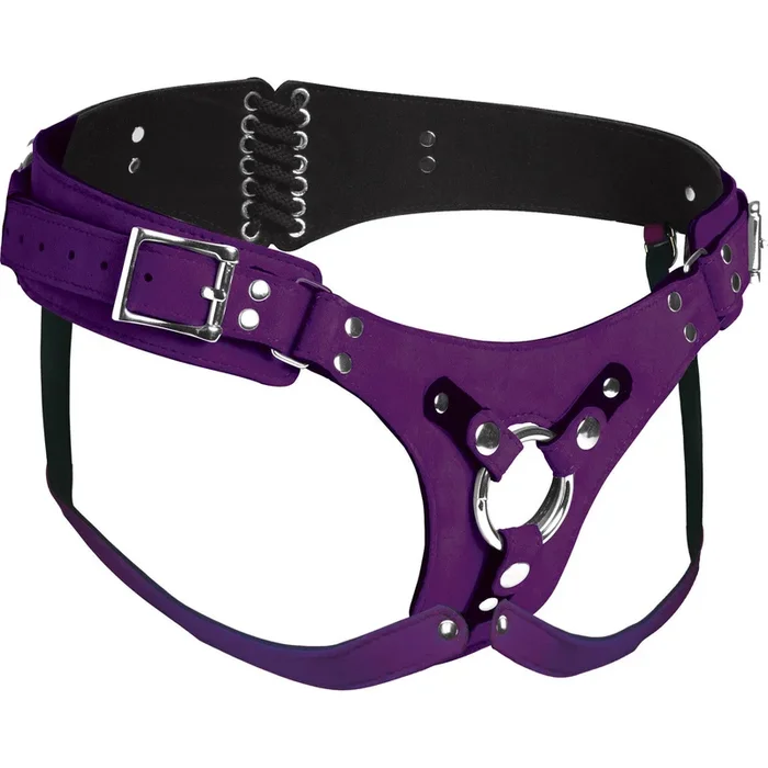 Strap U Bodice Deluxe Leather Corset Strap On Harness – Purple