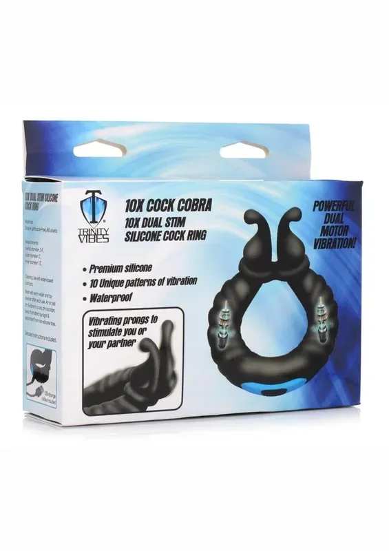 Trinity Men 10X Cock Cobra Dual Stimulating Rechargeable Silicone Cock Ring