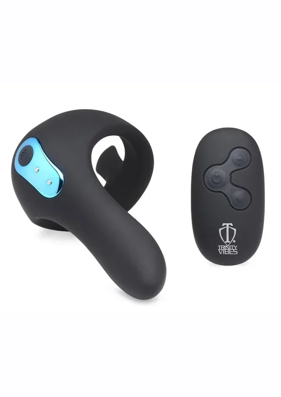 Trinity Men 7x Rechargeable Silicone Cock Ring with Taint Stimulator and Remote Control