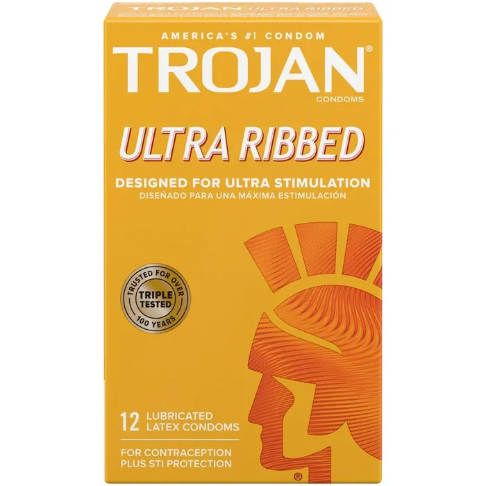Trojan Ultra Ribbed Premium Lubricated Condoms, 12 Count