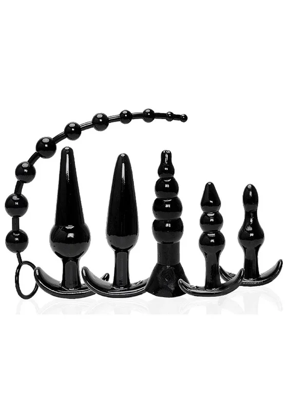 Try-Curious Anal Plug Kit 5 Body-Safe TPR Plugs and Beads