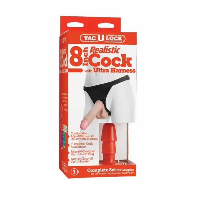 Vac-U-Mesh – 8 Inch Realistic Cock – With Ultra Harness White