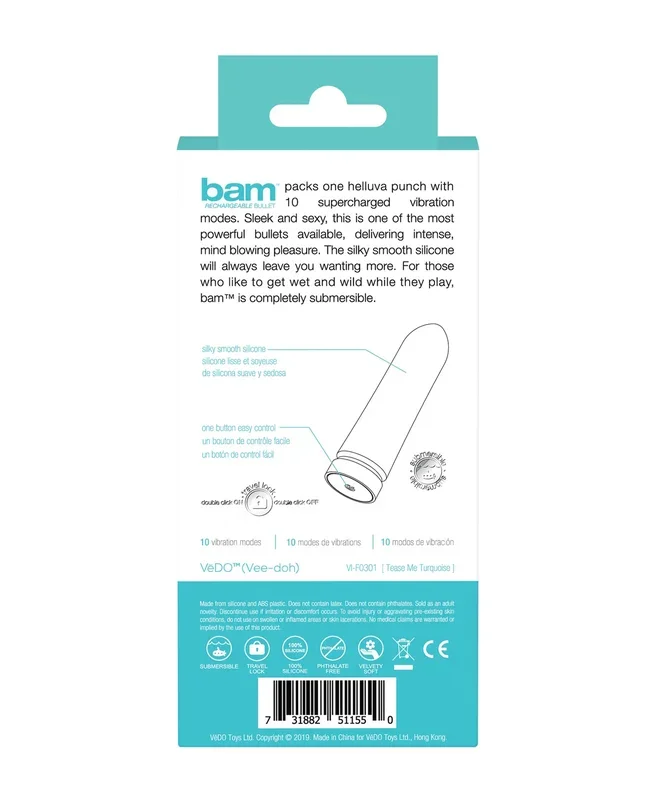VeDO Bam Rechargeable Bullet – Tease Me Turquoise