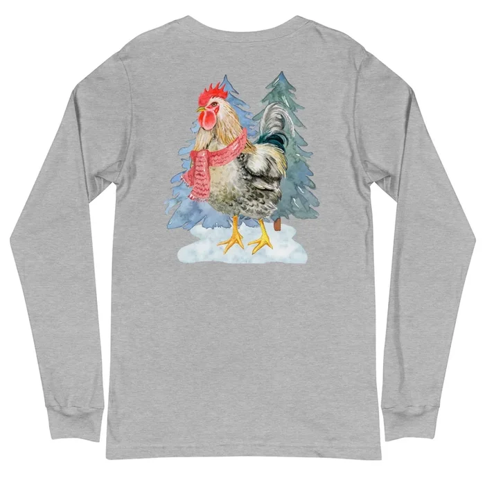 Winter Rooster BACK PRINT Unisex Long Sleeve Tee Up