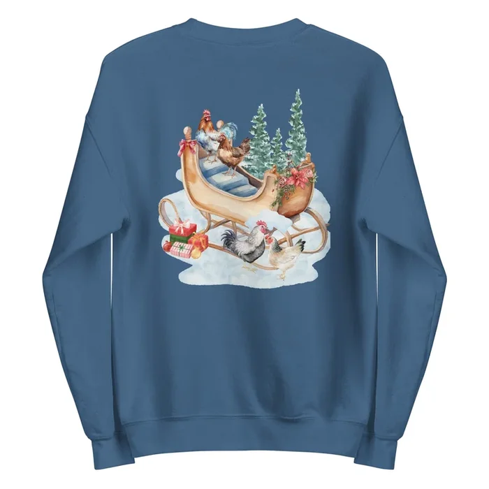 Winter Sleigh Chicken BACK PRINT Unisex Sweatshirt