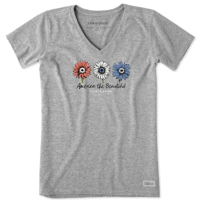 Women’s America the Beautiful Sunflowers Short Sleeve Vee