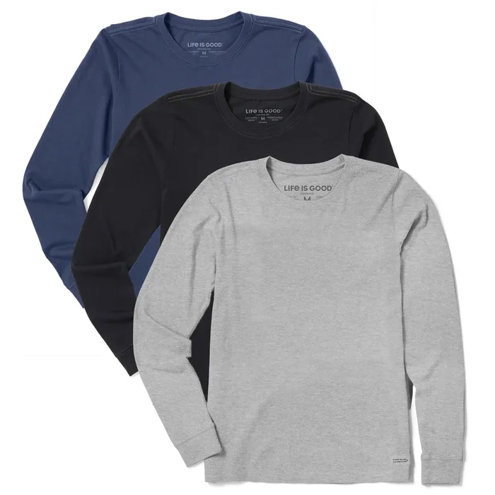 Women’s Solid 3-Pack Long Sleeve Crusher Tee Multi 3