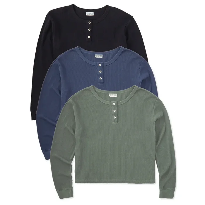 Women’s Solid 3-Pack Long Sleeve Thermal Henley – Multi