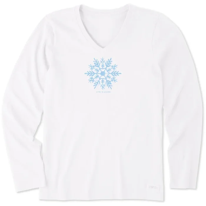 Women’s Watercolor Snowflake Long Sleeve Crusher Vee