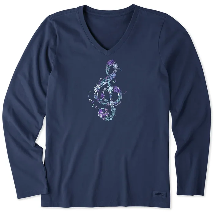 Women’s Wildflower G Clef Long Sleeve Crusher Vee