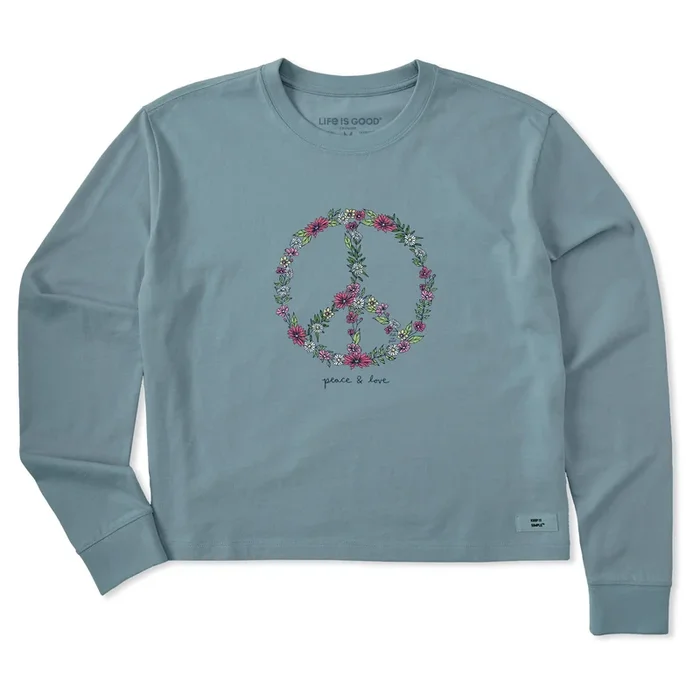 Women’s Wildflower Love Peace Sign Long Sleeve Crusher Boxy Tee