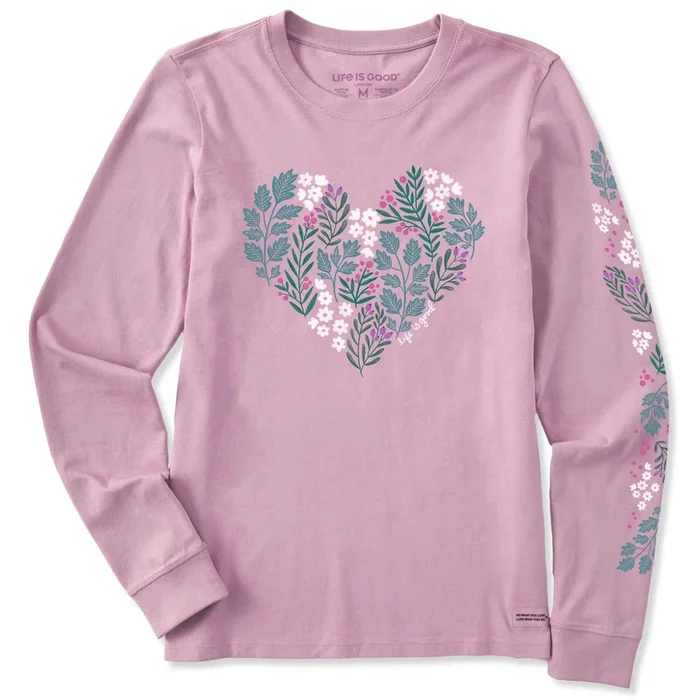 Women’s Winter Flowers Heart Long Sleeve Crusher Tee