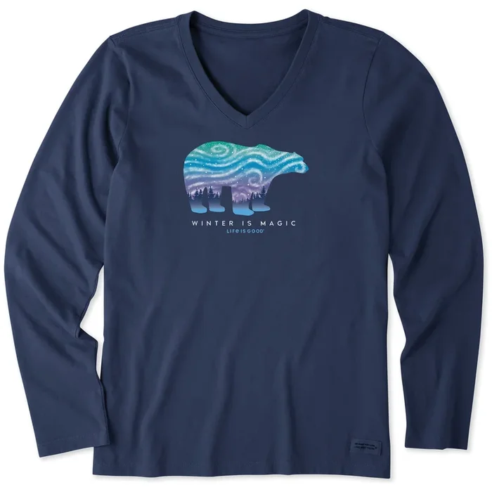 Women’s Winter Is Magic Polar Bear Long Sleeve Crusher Vee