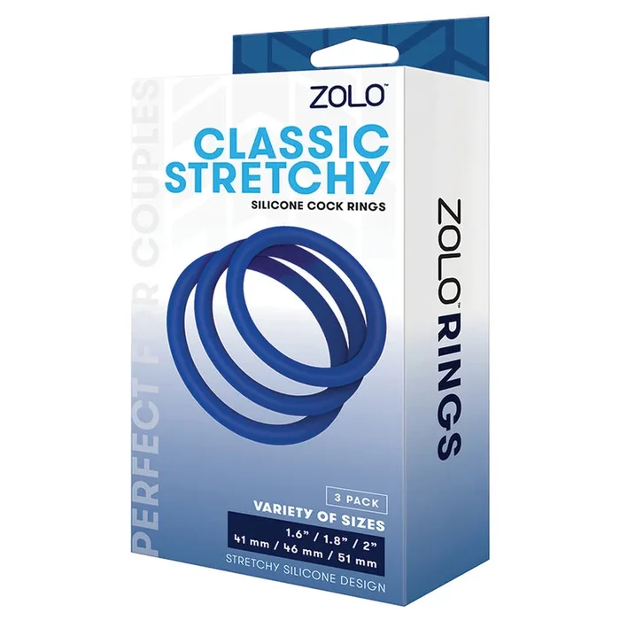 Zolo Stretchy Silicone Cock Ring Pack of 3-Blue-Blooded